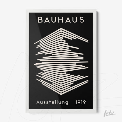 framed poster with geometric Bauhaus style illustration in white frame