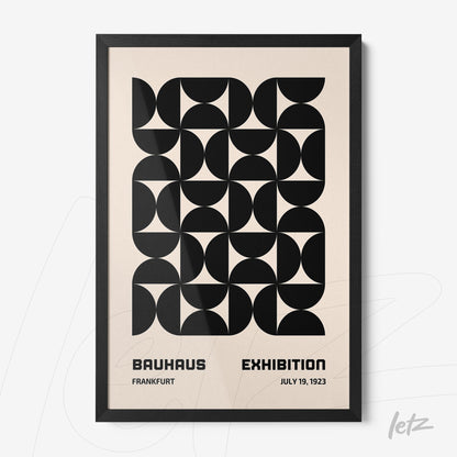 poster print featuring a black and white geometric design in a sleek black frame