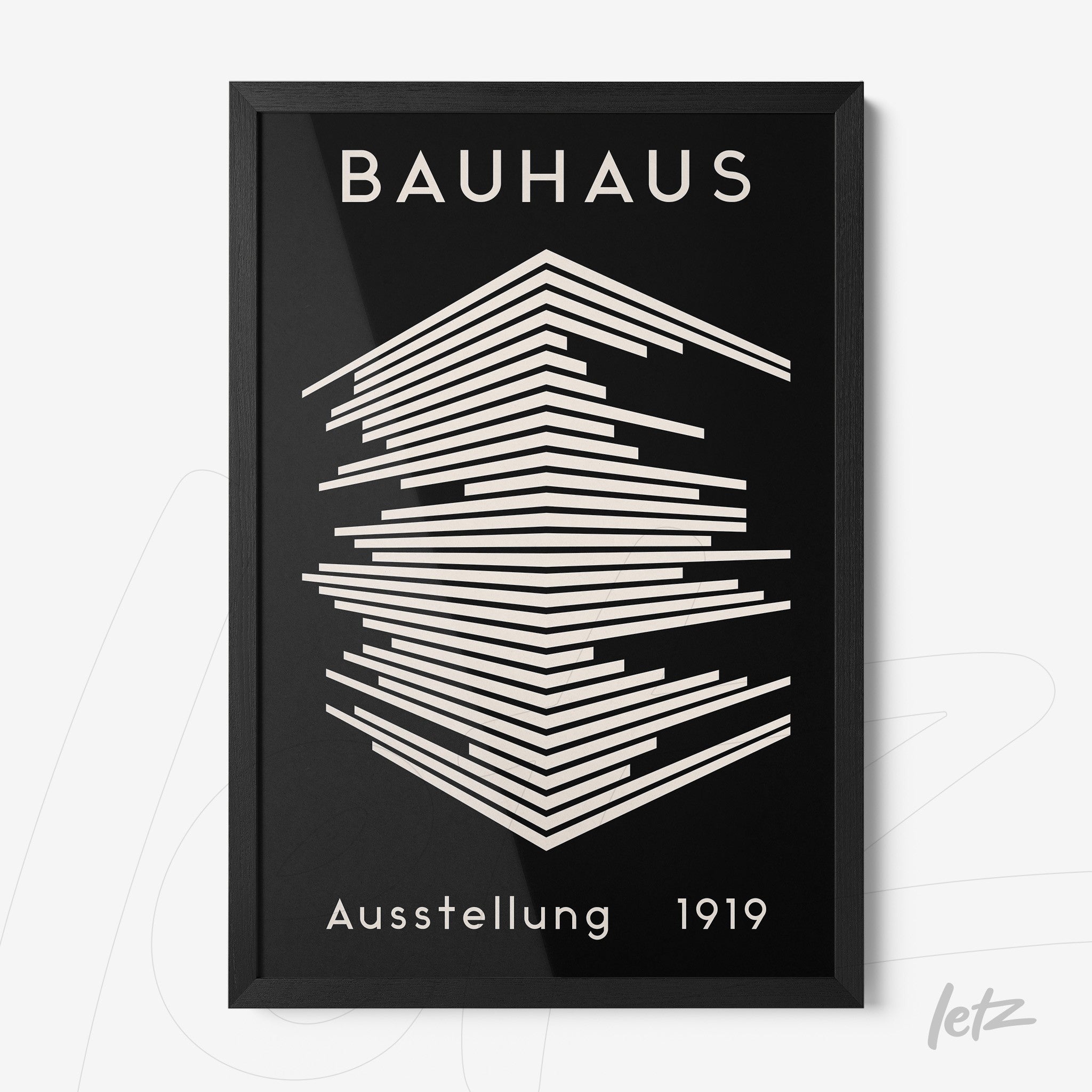 black and white poster with the inscription bauhaus ausstellung 1919 in black frame