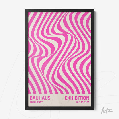 poster with psychedelic design in pink and white displayed in a black frame