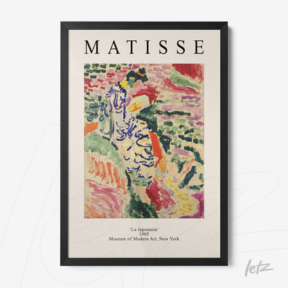 framed artwork by Matisse titled 'La Japonaise' with black frame and light background