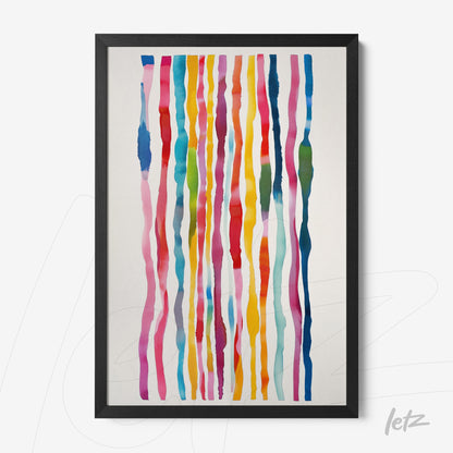 abstract wall art featuring colorful stripes in black frame