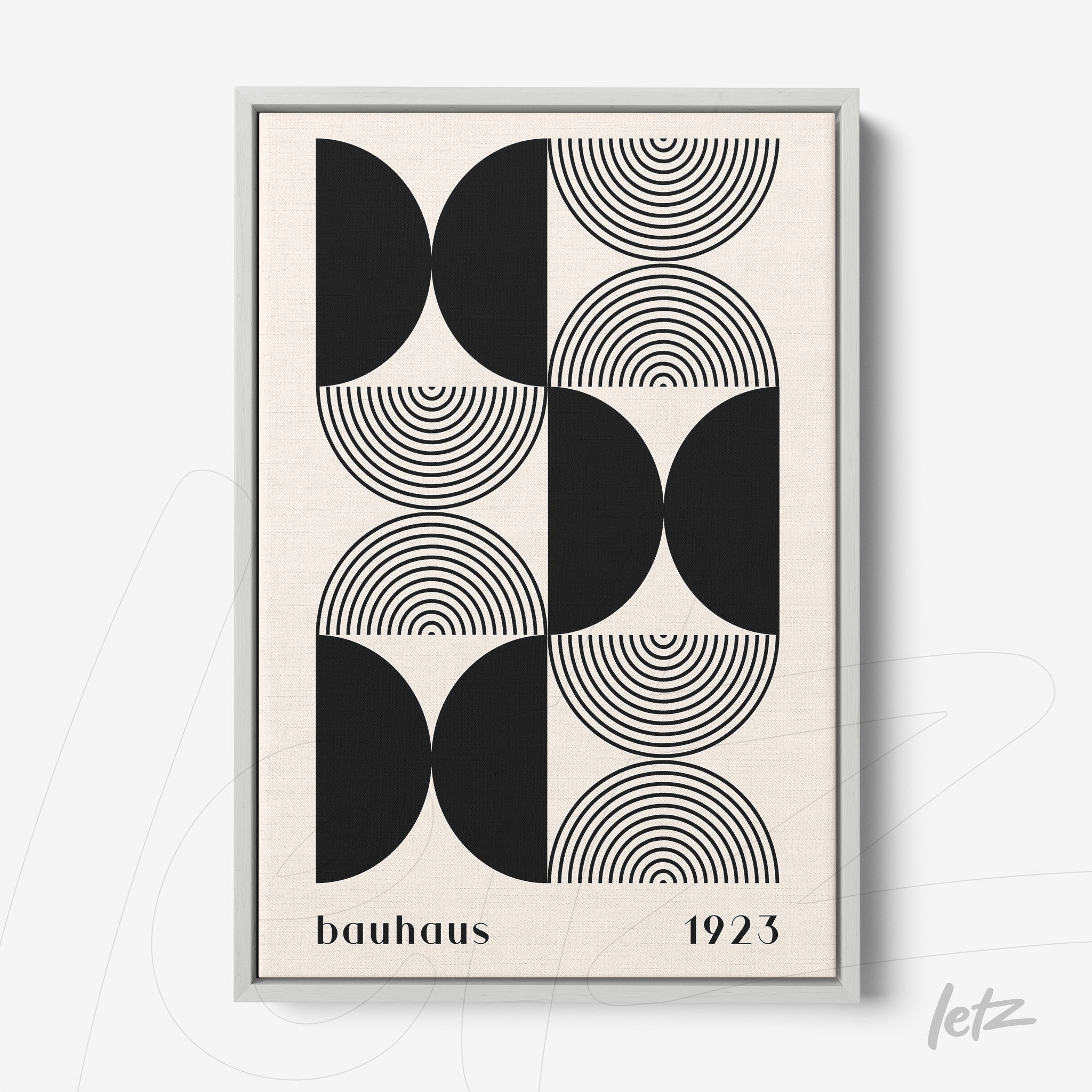 artwork with geometric bauhaus style design from 1923 in light gray frame