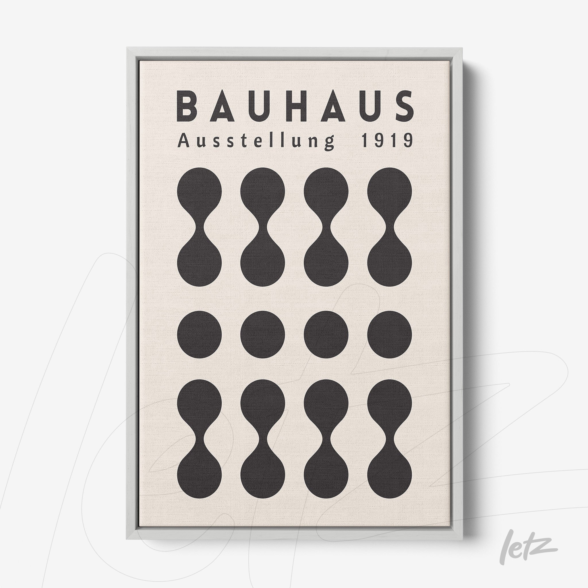 bauhaus style poster with light gray frame and black geometric pattern