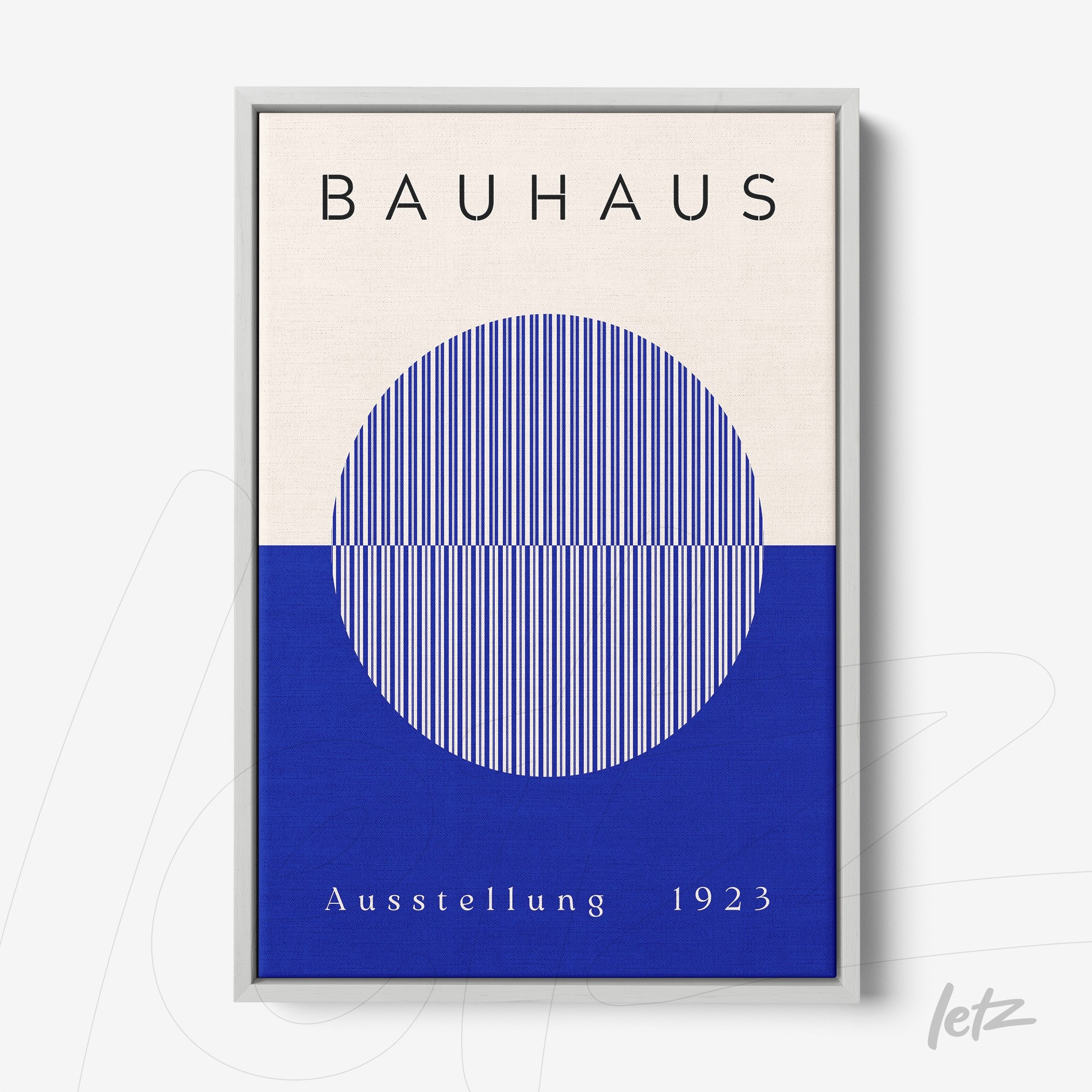 poster featuring 1923 Bauhaus design showcased in light gray frame
