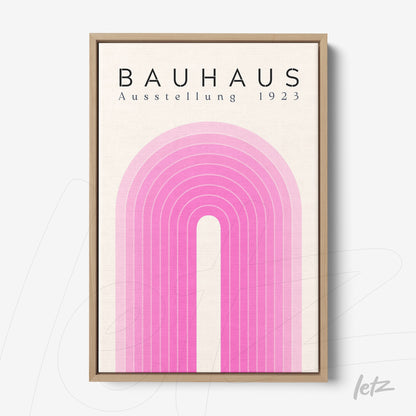 poster print with geometric design of pink arch lines in a thin light wood frame