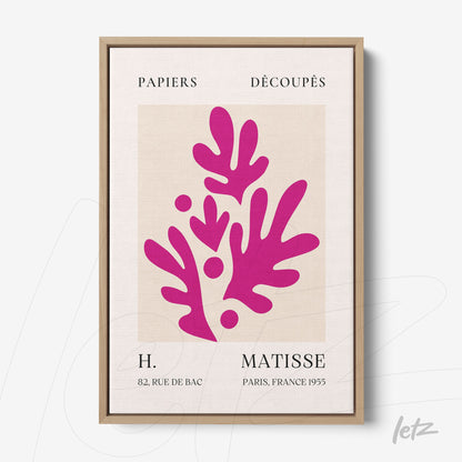 modern art framed wall art featuring vibrant foliage shapes with light wood frame