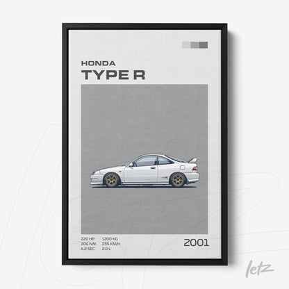 framed minimalist illustration of the 2001 Honda Type R with a black frame