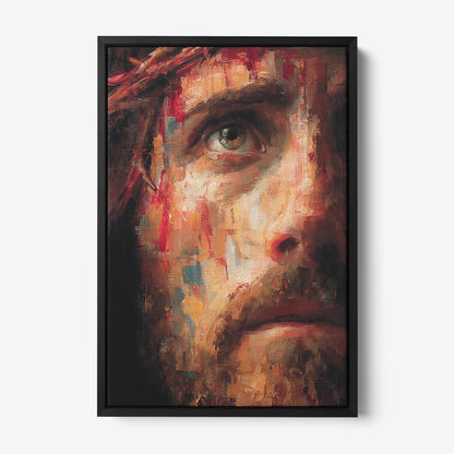 framed artwork featuring an expressive close-up of a face depicting a bearded figure in an impressionist style