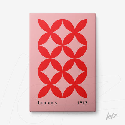 bauhaus style geometric art with red circular pattern on pink background, canvas print