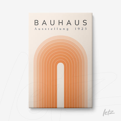 canvas print featuring Bauhaus geometric design in earthy tones with black text