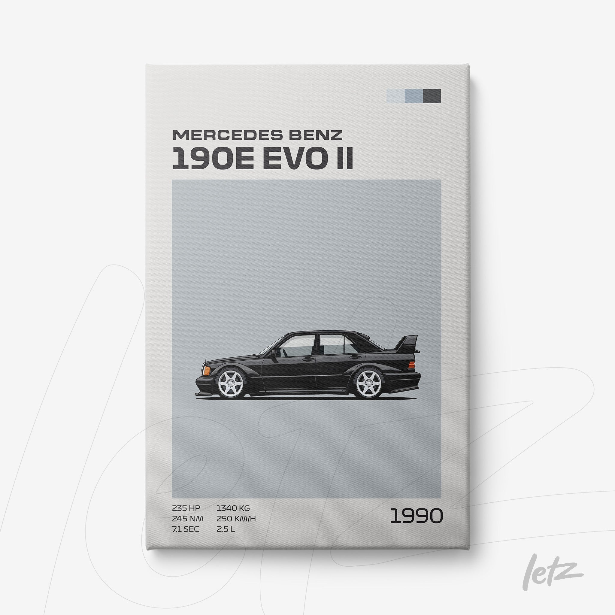 canvas art of the Mercedes Benz 190E EVO II with a light gray background