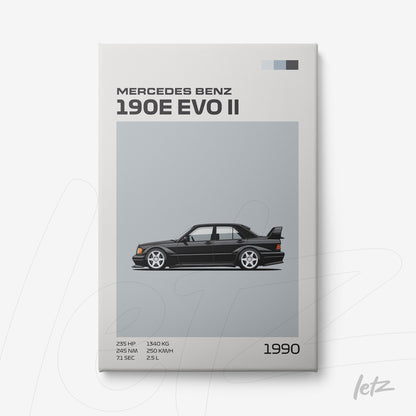 canvas art of the Mercedes Benz 190E EVO II with a light gray background