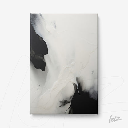 canvas art featuring abstract design in black and white with flowing textured brush strokes