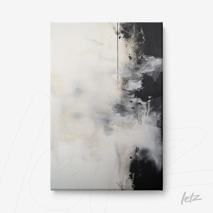 canvas art featuring an abstract design in shades of black, white, and gray with smooth textures