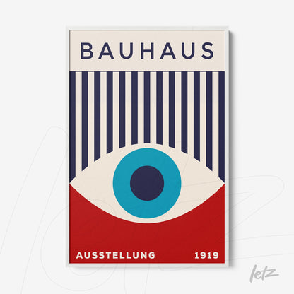 poster featuring geometric Bauhaus style design from 1919 in a white frame