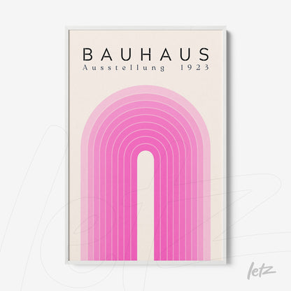 poster featuring bauhaus style abstract art from the 1920s with pink-toned arches, in a white frame