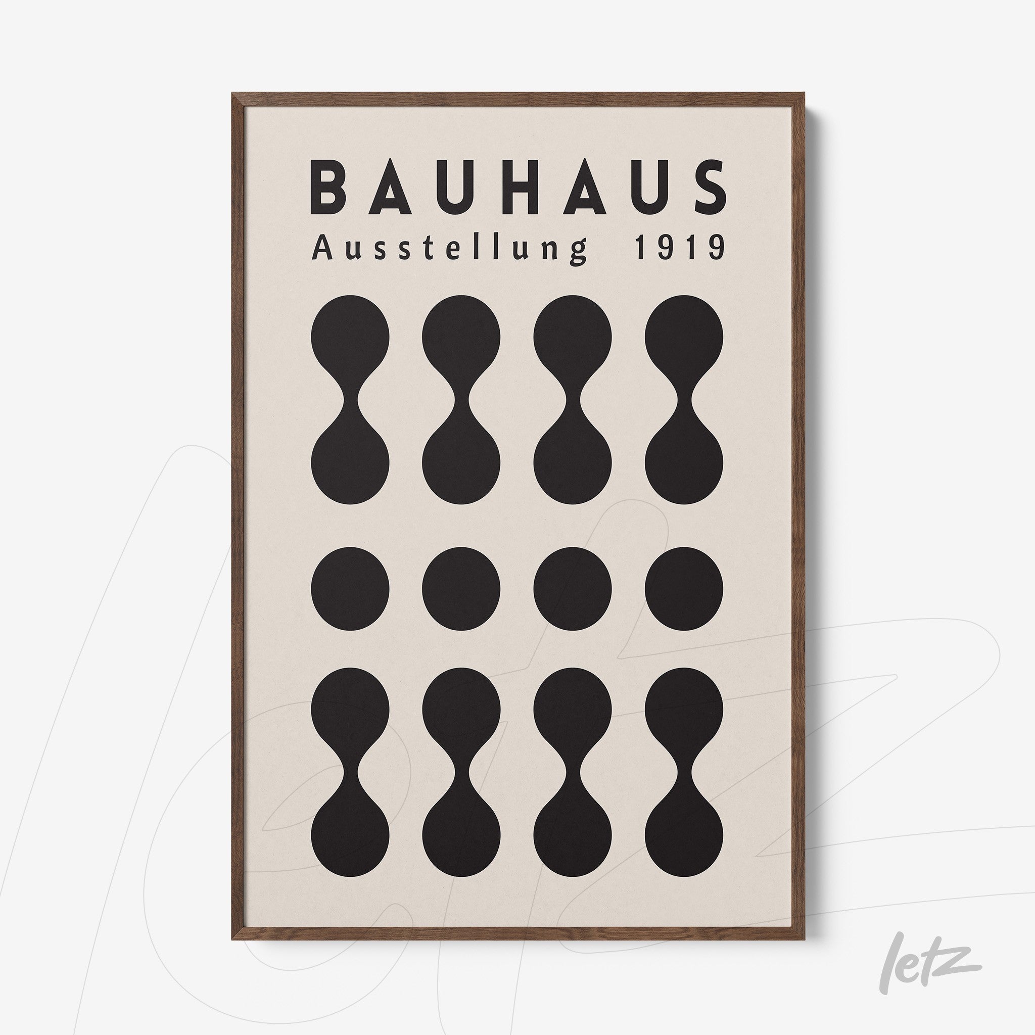 poster print with geometric design of bauhaus exhibition 1919 framed in wood