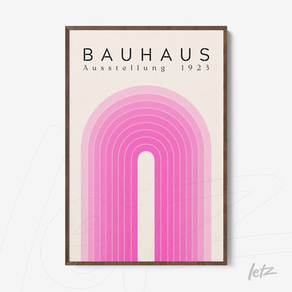 framed wooden art with pink geometric design and text bauhaus ausstellung 1923