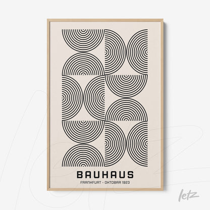 poster print featuring bauhaus style geometric design in a light wood frame