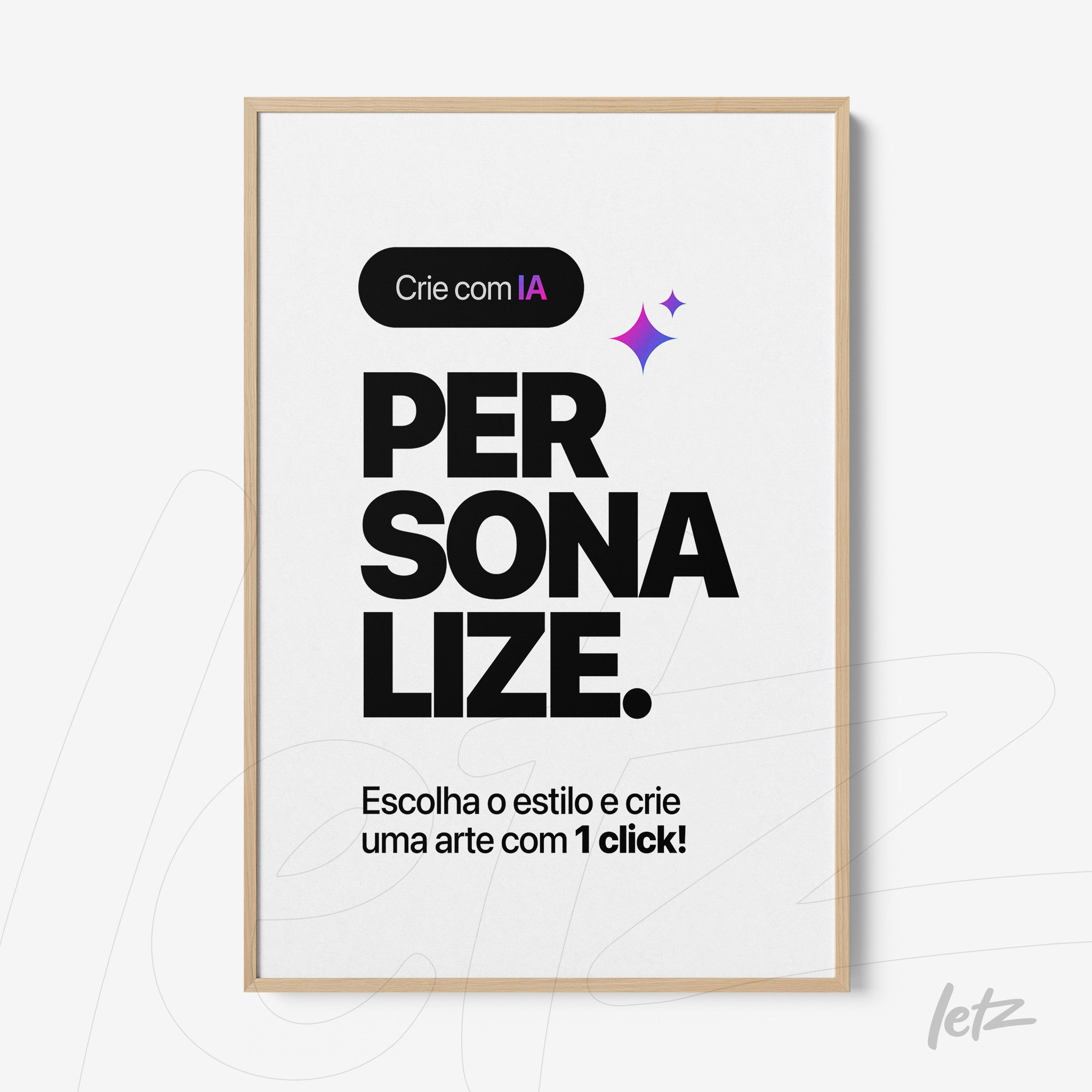 framed wall art featuring bold typography about personalization with light wood frame