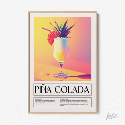 colorful digital art of piña colada cocktail in light frame