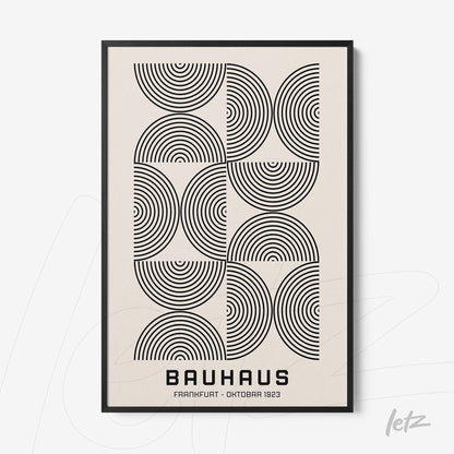 poster print with geometric pattern of concentric circles in a thin black frame