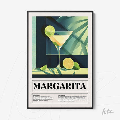modern style framed art of margarita cocktail with black frame