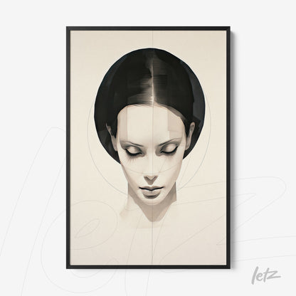 modern art framed portrait of a female face in neutral tones