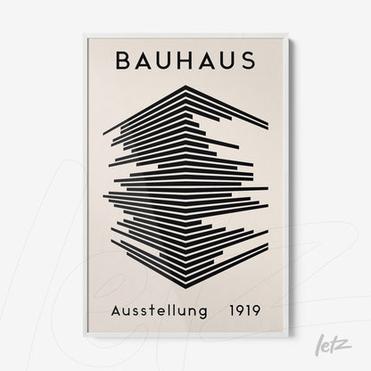 poster with geometric black design on light beige background in white frame