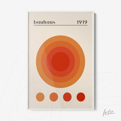 minimalist Bauhaus style art featuring concentric circles in warm tones with a white frame