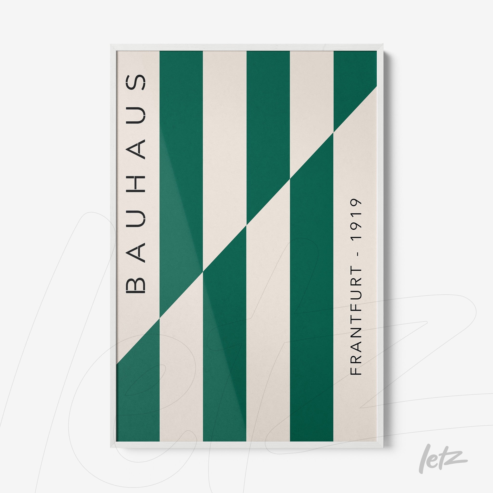 poster with geometric Bauhaus style illustration in white frame