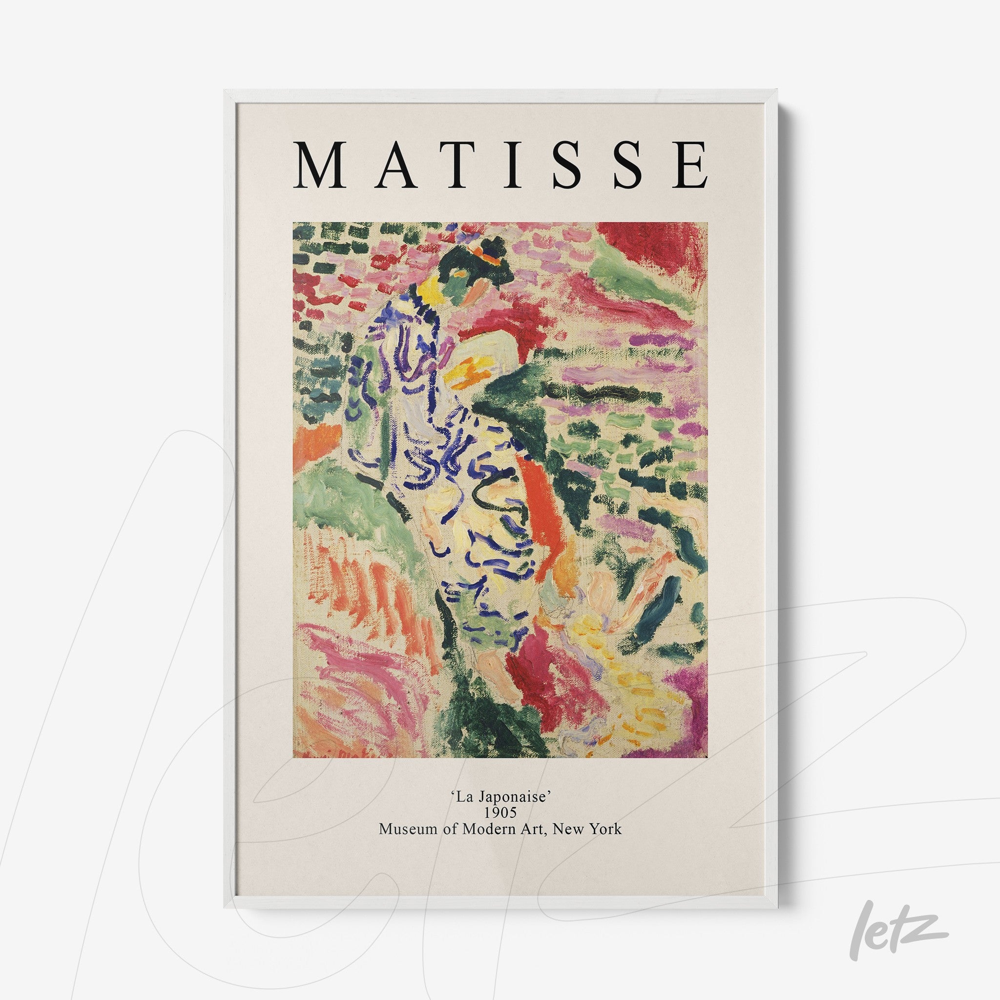 framed print featuring 'La Japonaise' by Matisse with a white frame