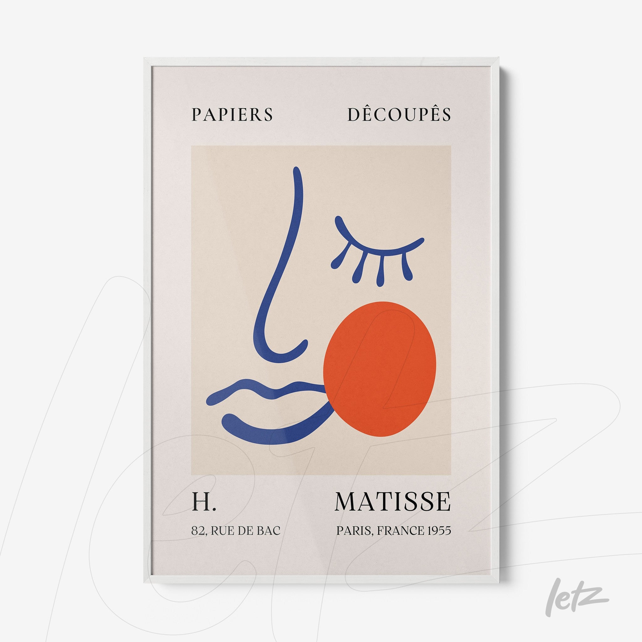 framed wall art featuring a modern abstract face design with geometric shapes and vibrant colors like blue and red
