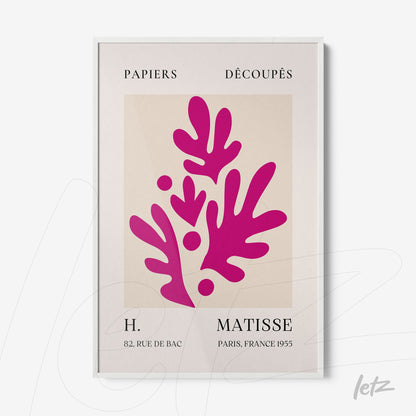 framed modern art print featuring pink cutouts on light background with black text