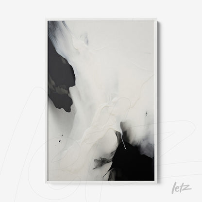abstract wall art in black and white framed with a white frame