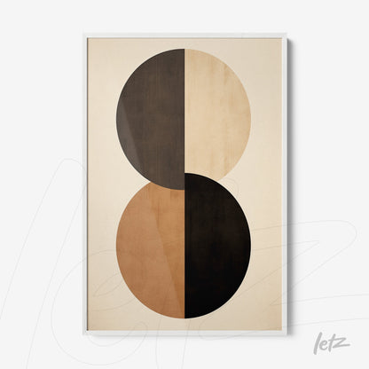 framed wall art with minimalist design in earthy tones featuring geometric shapes