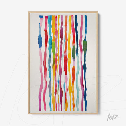 abstract artwork of vertical colored stripes in a light frame