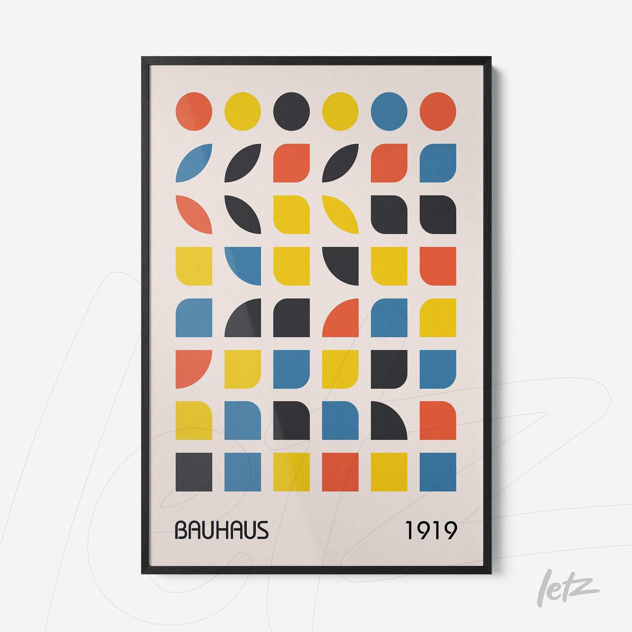 canvas print featuring geometric Bauhaus style art with black frame