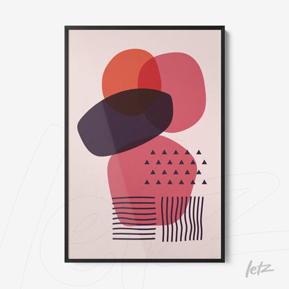 abstract geometric art poster with colorful shapes in black frame