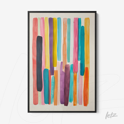 framed abstract art featuring vertical lines in various colors