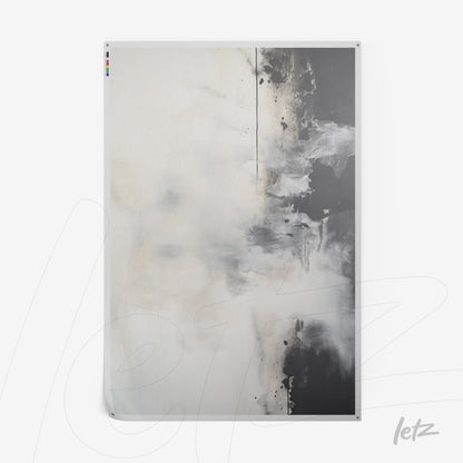 abstract canvas wall art in beige and black tones featuring soft textures and organic splashes
