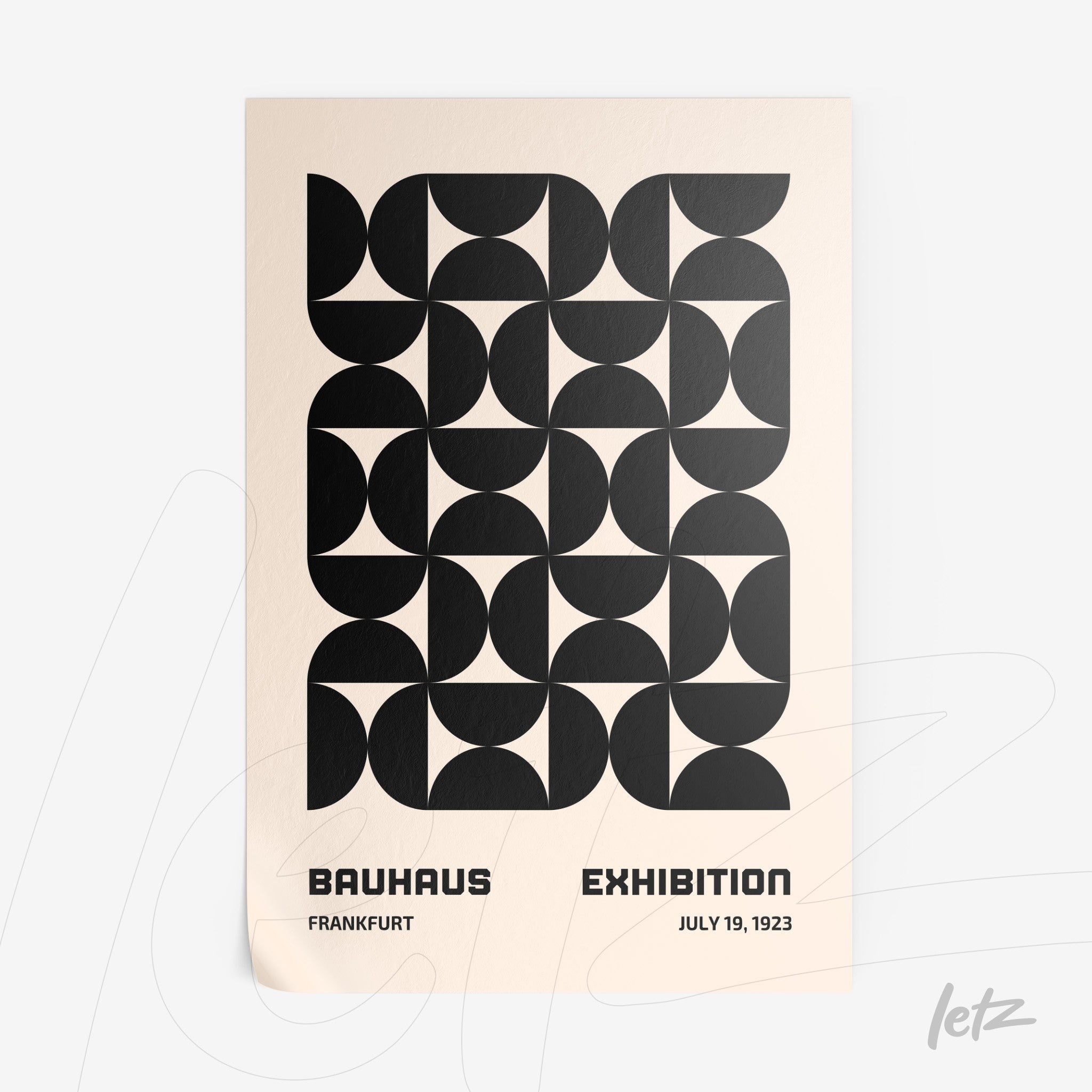 poster print with black geometric Bauhaus-style design on textured paper
