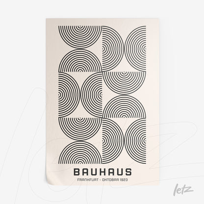 poster print featuring geometric pattern of concentric circles on a light background, bauhaus style