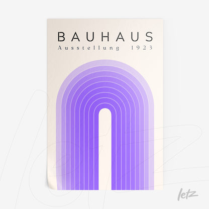 poster print featuring minimalist geometric design in shades of purple with text bauhaus ausstellung 1923