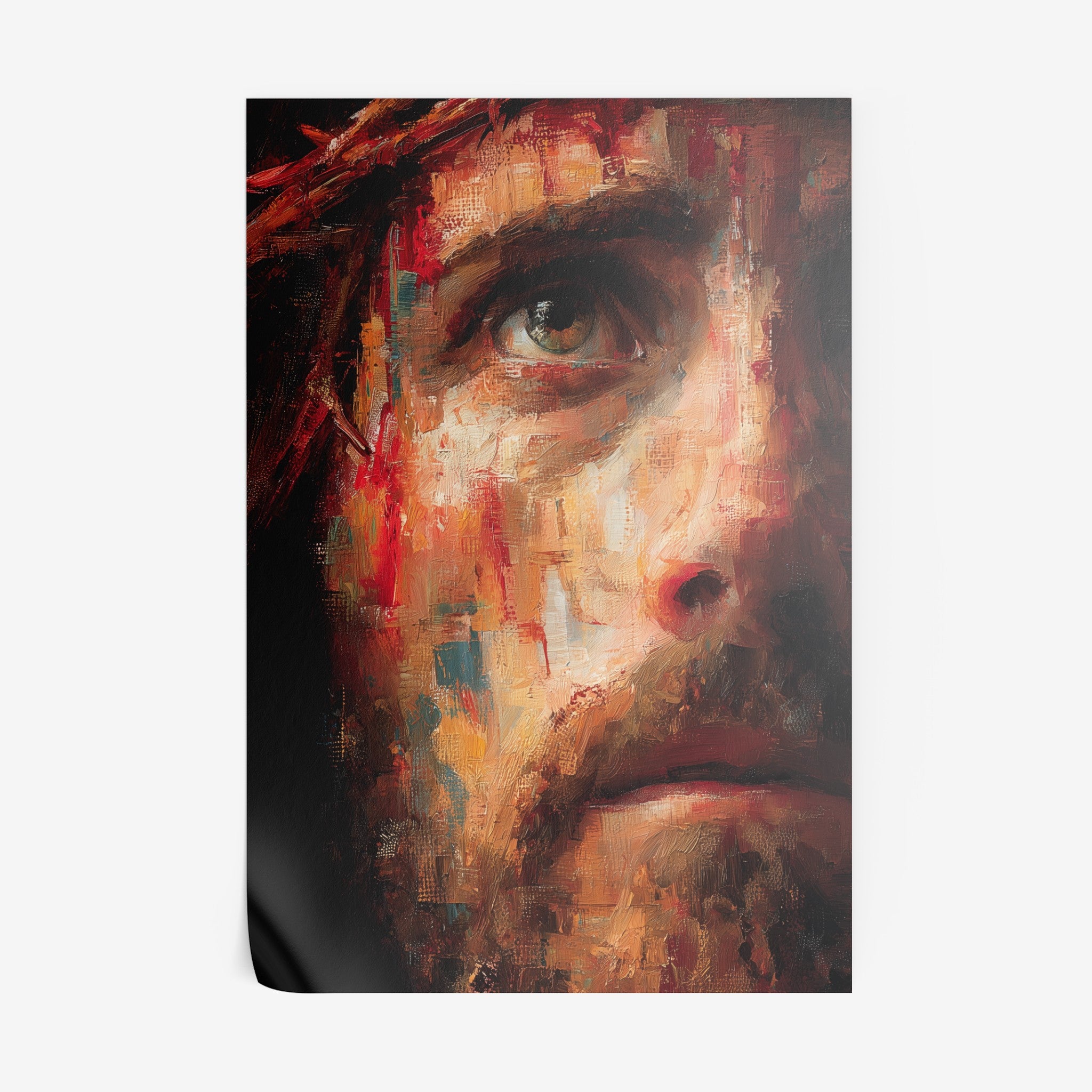 artistic portrait of a man with red hair and an intense expression in abstract style