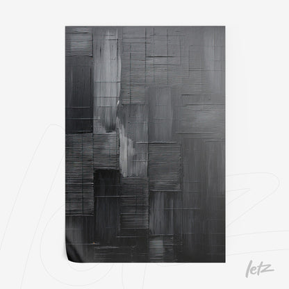abstract wall art in shades of black and gray featuring linear texture
